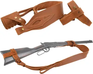 WAYNE'S DOG No Drill Leather Rifle Sling with Stock Harness and Barrel Mount Universal fit Lever Action Rifles, Crescent Shape Stock