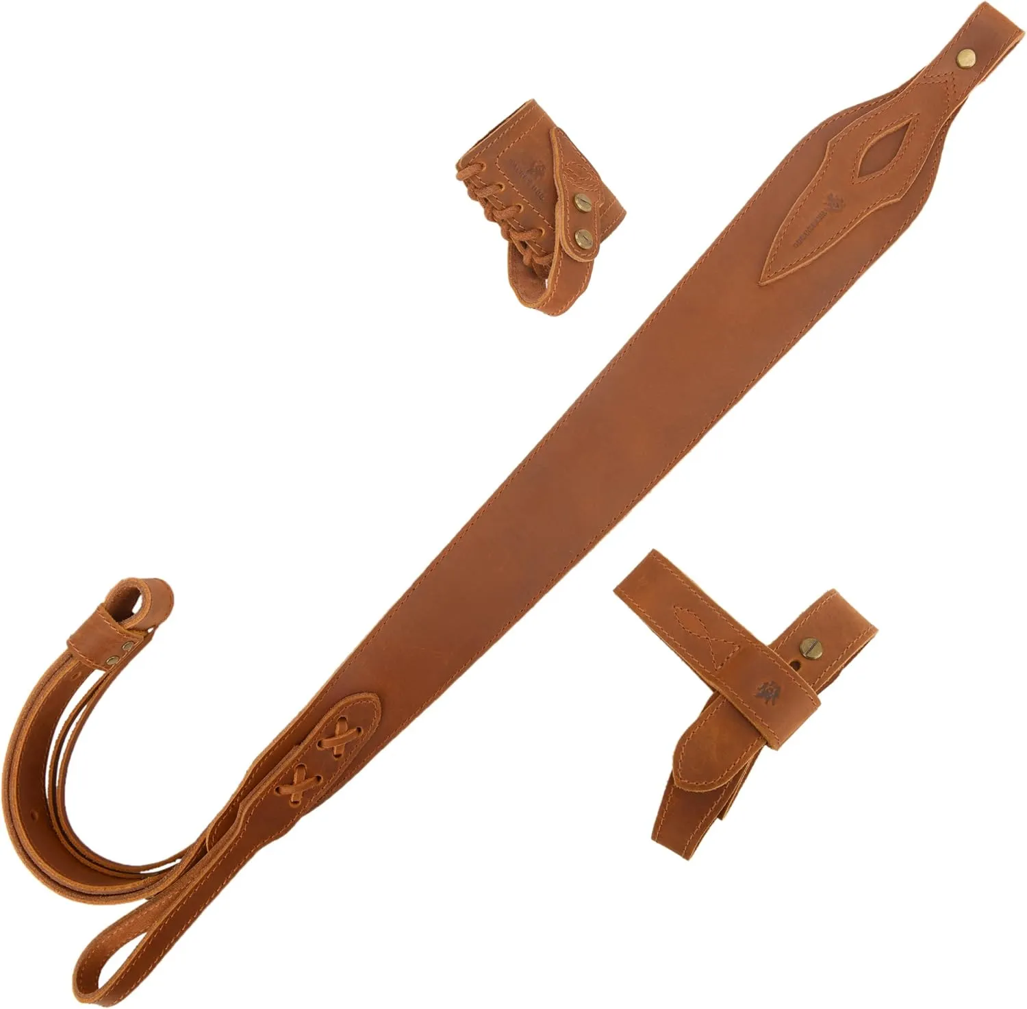 WAYNE'S DOG No Drill Leather Rifle Sling with Stock Harness and Barrel Mount Universal fit Lever Action Rifles, Crescent Shape Stock
