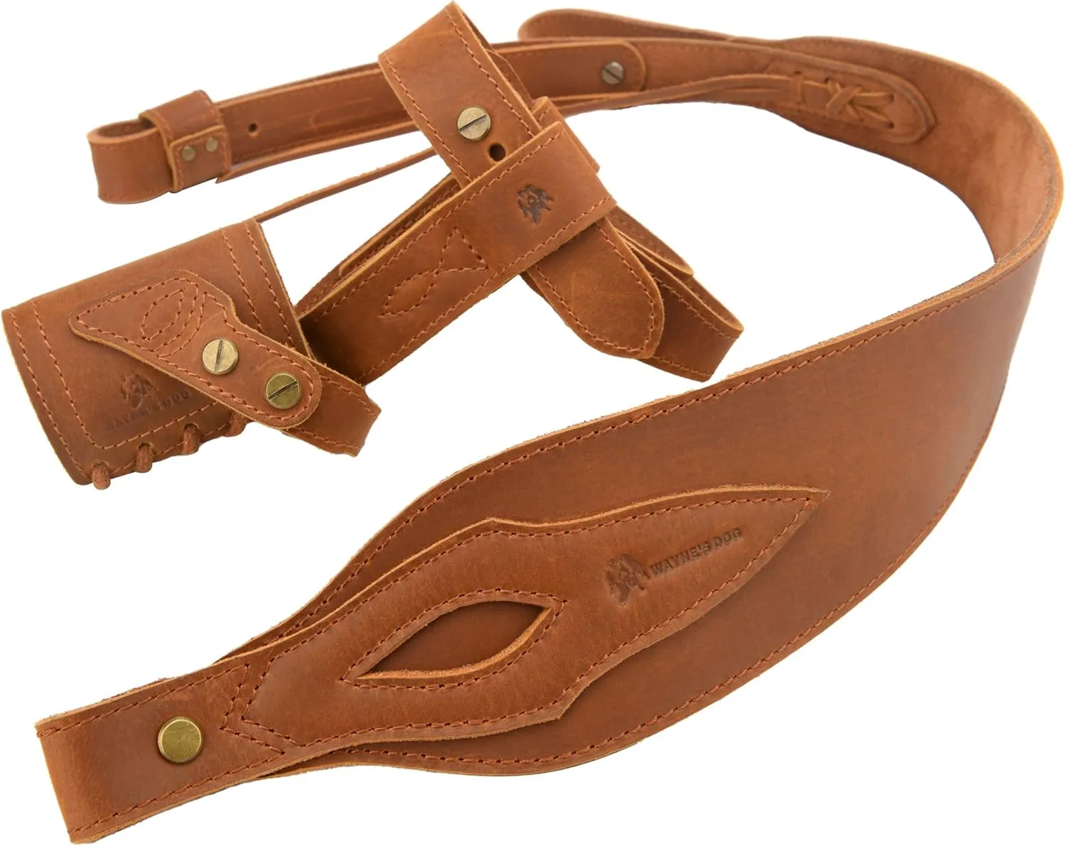 WAYNE'S DOG No Drill Leather Rifle Sling with Stock Harness and Barrel Mount Universal fit Lever Action Rifles, Crescent Shape Stock