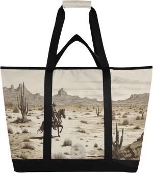 Western Cowboy Reusable Insulated Cooler Bag with Ice Pack Compartment - Large 47L Waterproof Thermal Grocery Tote for Picnic Beach Camping Lunch Storage