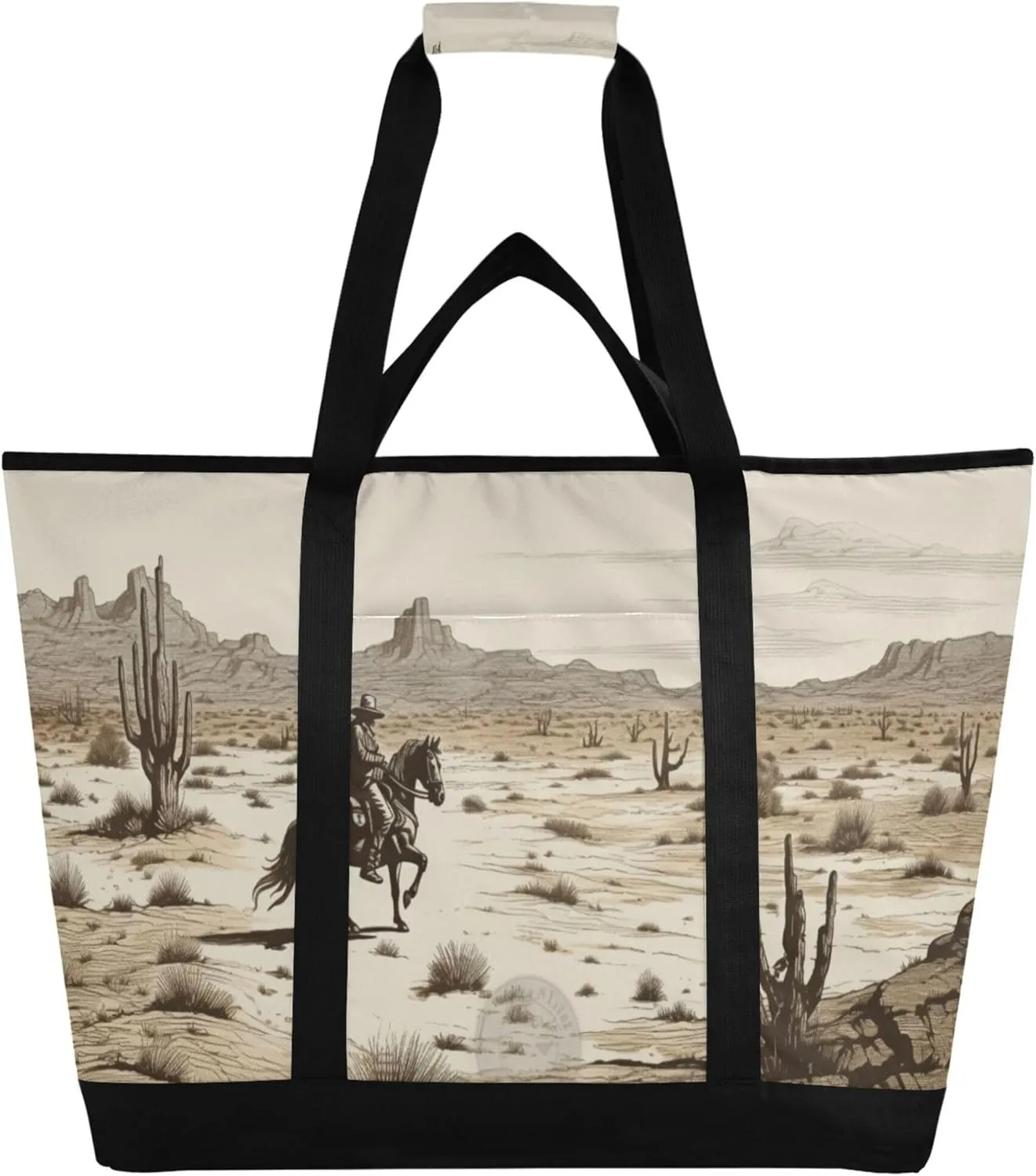 Western Cowboy Reusable Insulated Cooler Bag with Ice Pack Compartment - Large 47L Waterproof Thermal Grocery Tote for Picnic Beach Camping Lunch Storage