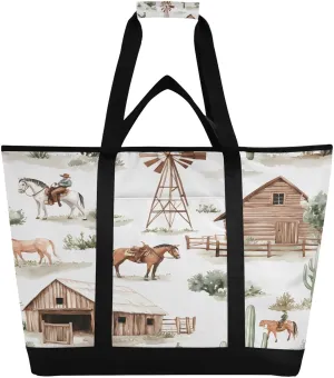 Western Cowboy Reusable Insulated Lunchbox Cooler Bag, Leakproof Kitchen Grocery Bag Collapsible Portable Cooler Tote Bag for Picnic, Camping, Office, Travel
