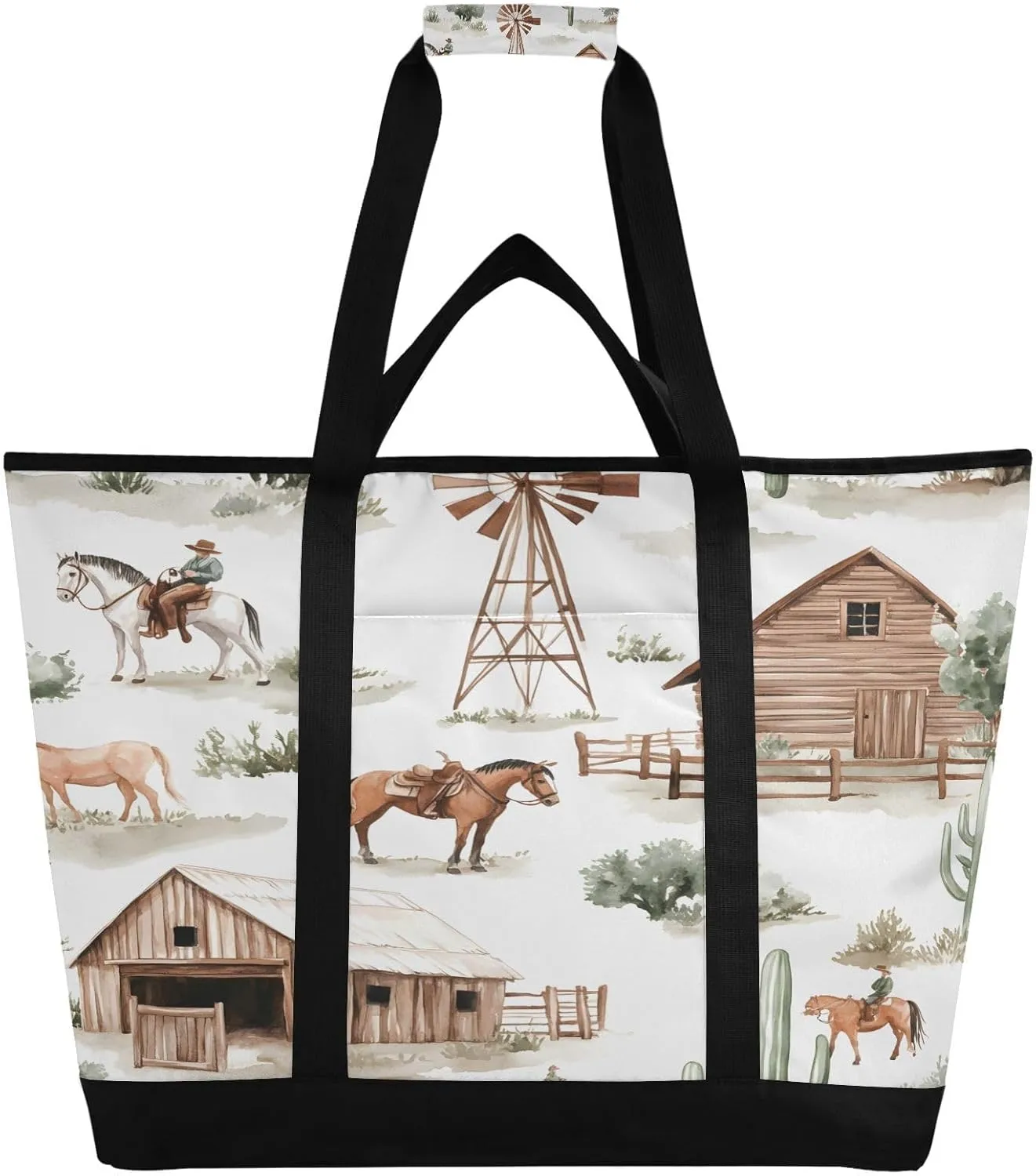 Western Cowboy Reusable Insulated Lunchbox Cooler Bag, Leakproof Kitchen Grocery Bag Collapsible Portable Cooler Tote Bag for Picnic, Camping, Office, Travel