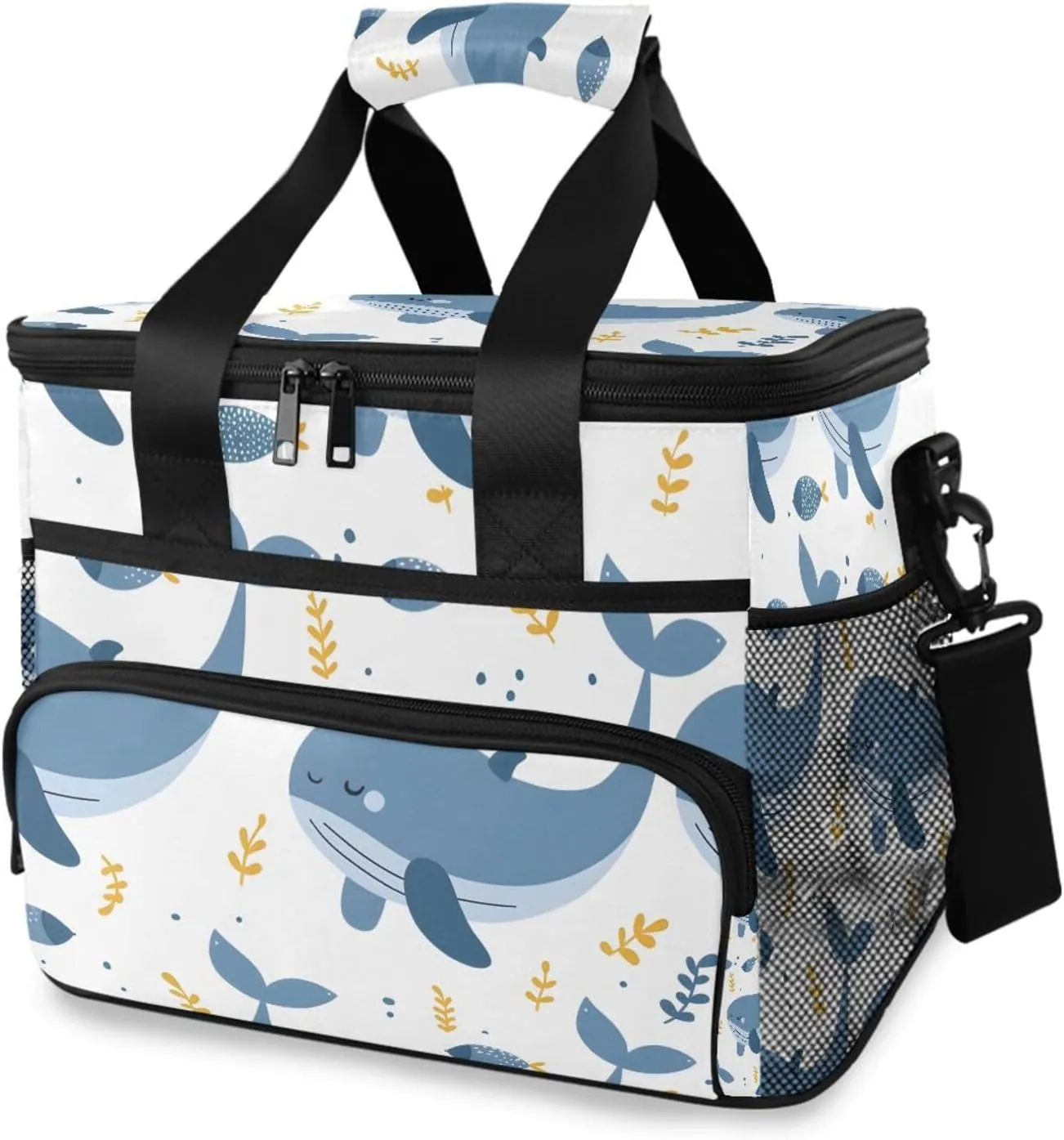 Whale Blue Ocean White Cooler Bag Insulated Cooler Soft Sided Cooler 24 Can Portable Picnic Bag Large Leakproof Lunch Bag Box for Beach Grocery Camping Travel Car Men Women