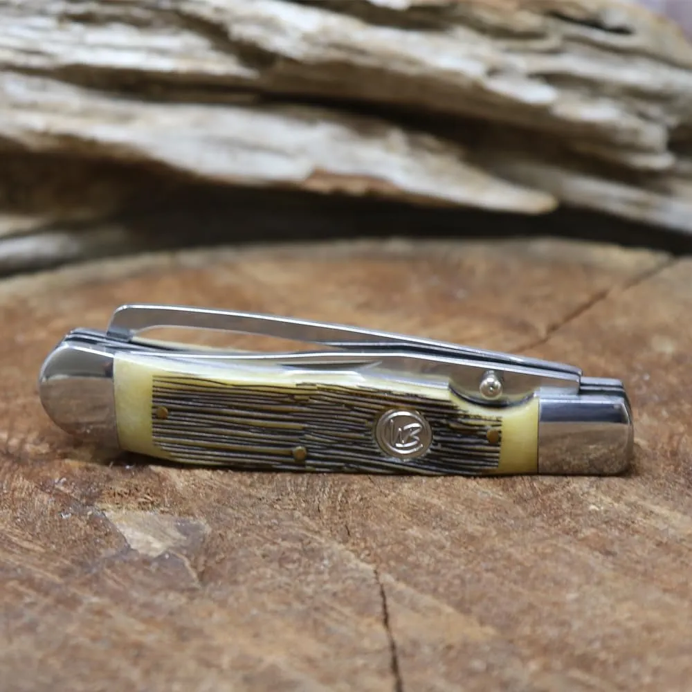 WHISKEY BENT HAT CO. Trapper Folding Pocket Knife with Hoofpick 4.125" Closed Length 440C Stainless Steel Blades (Sawmill)