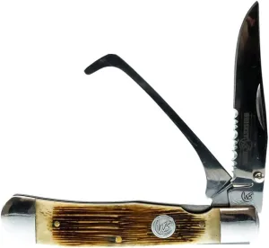 WHISKEY BENT HAT CO. Trapper Folding Pocket Knife with Hoofpick 4.125" Closed Length 440C Stainless Steel Blades (Sawmill)
