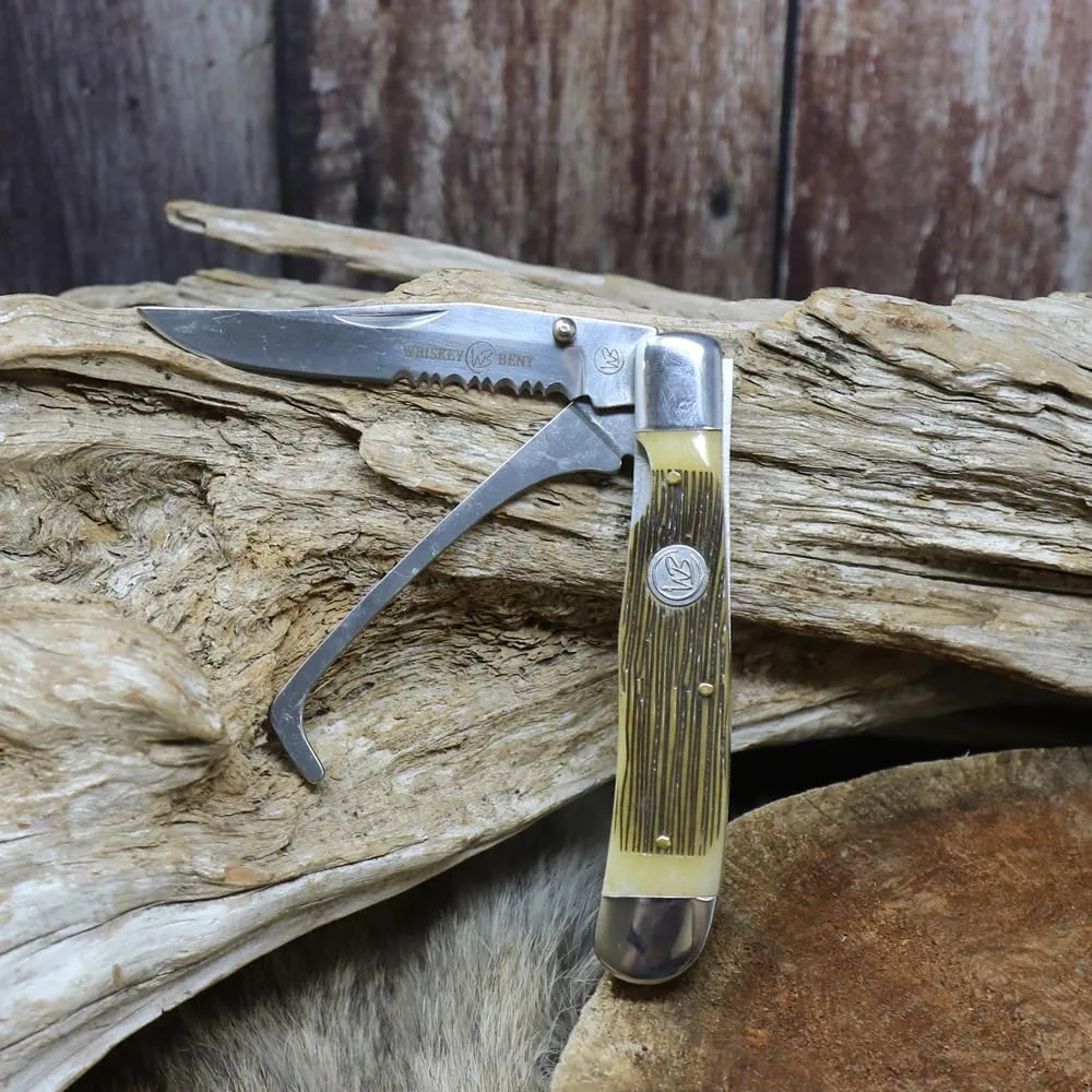 WHISKEY BENT HAT CO. Trapper Folding Pocket Knife with Hoofpick 4.125" Closed Length 440C Stainless Steel Blades (Sawmill)