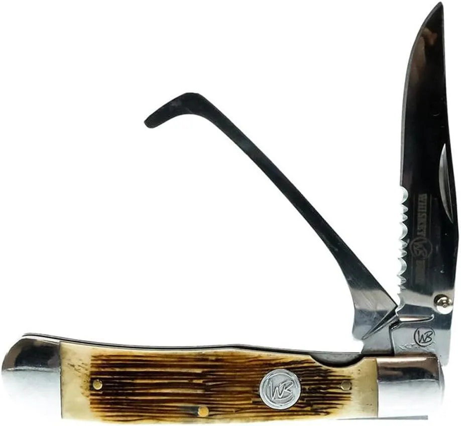 WHISKEY BENT HAT CO. Trapper Folding Pocket Knife with Hoofpick 4.125" Closed Length 440C Stainless Steel Blades (Sawmill)