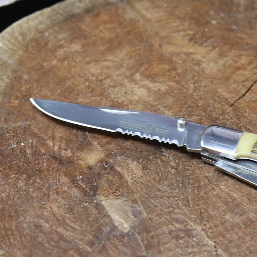 WHISKEY BENT HAT CO. Trapper Folding Pocket Knife with Hoofpick 4.125" Closed Length 440C Stainless Steel Blades (Sawmill)