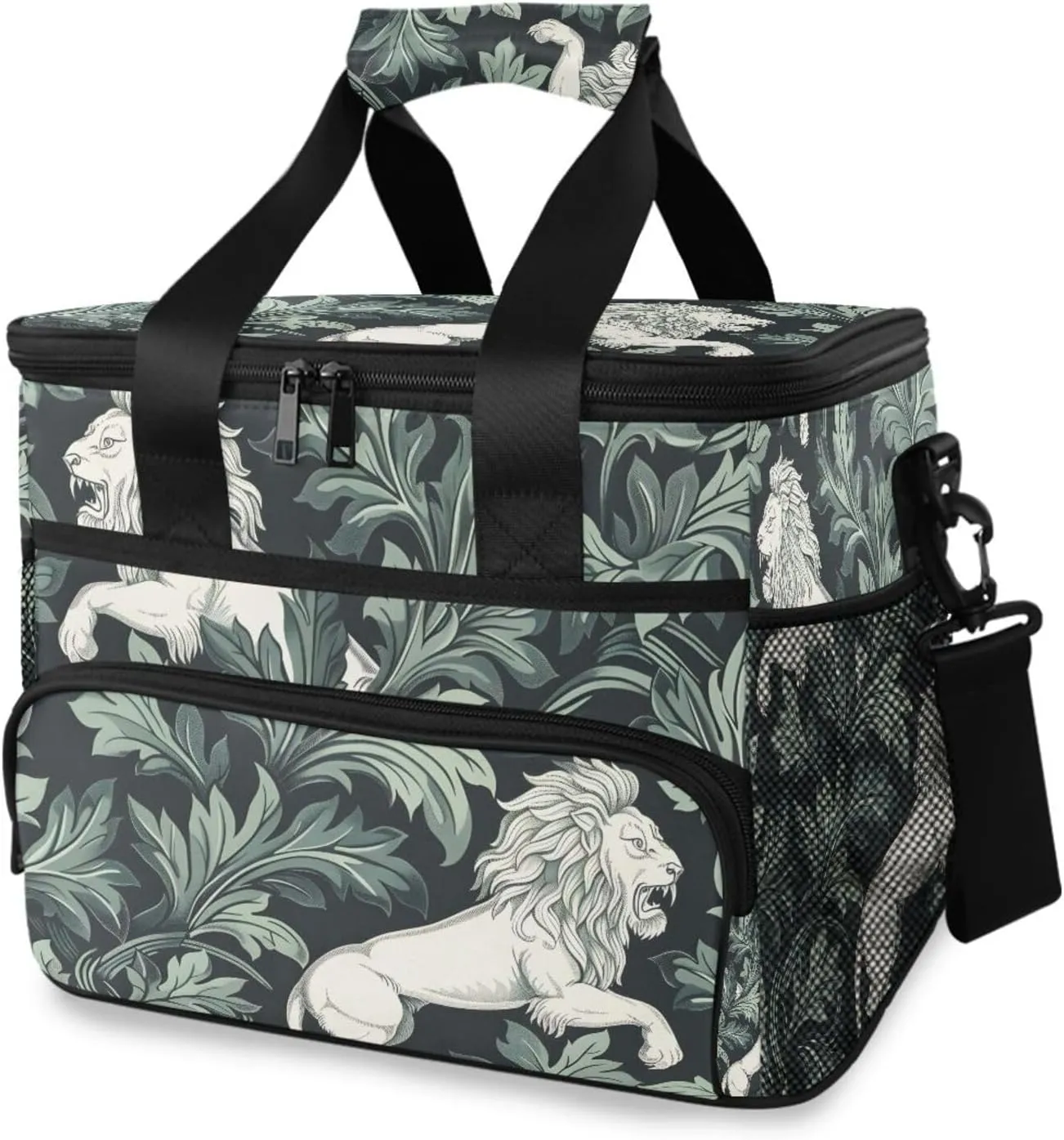 White Lions Green Cooler Bag Insulated Cooler Soft Sided Cooler 24 Can Portable Picnic Bag Large Leakproof Lunch Bag Box for Beach Grocery Camping Travel Car Men Women