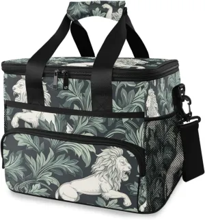 White Lions Green Cooler Bag Insulated Cooler Soft Sided Cooler 24 Can Portable Picnic Bag Large Leakproof Lunch Bag Box for Beach Grocery Camping Travel Car Men Women