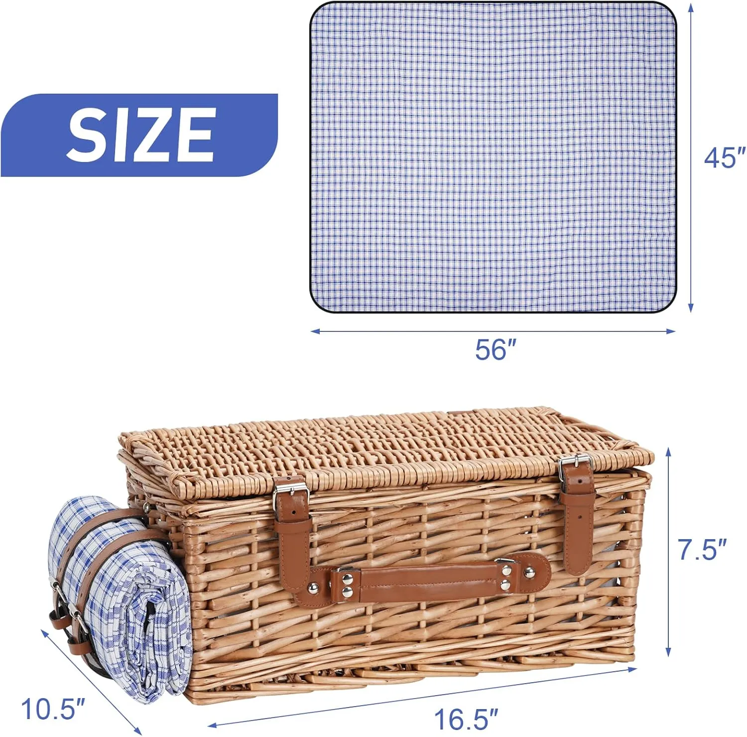 Wicker Picnic Basket Set for 2 Persons with Waterproof Picnic Blanket and Large Insulated Cooler Compartment, Willow Picnic Hamper Basket with Cutlery Service Kits for Camping, Wedding (Red)
