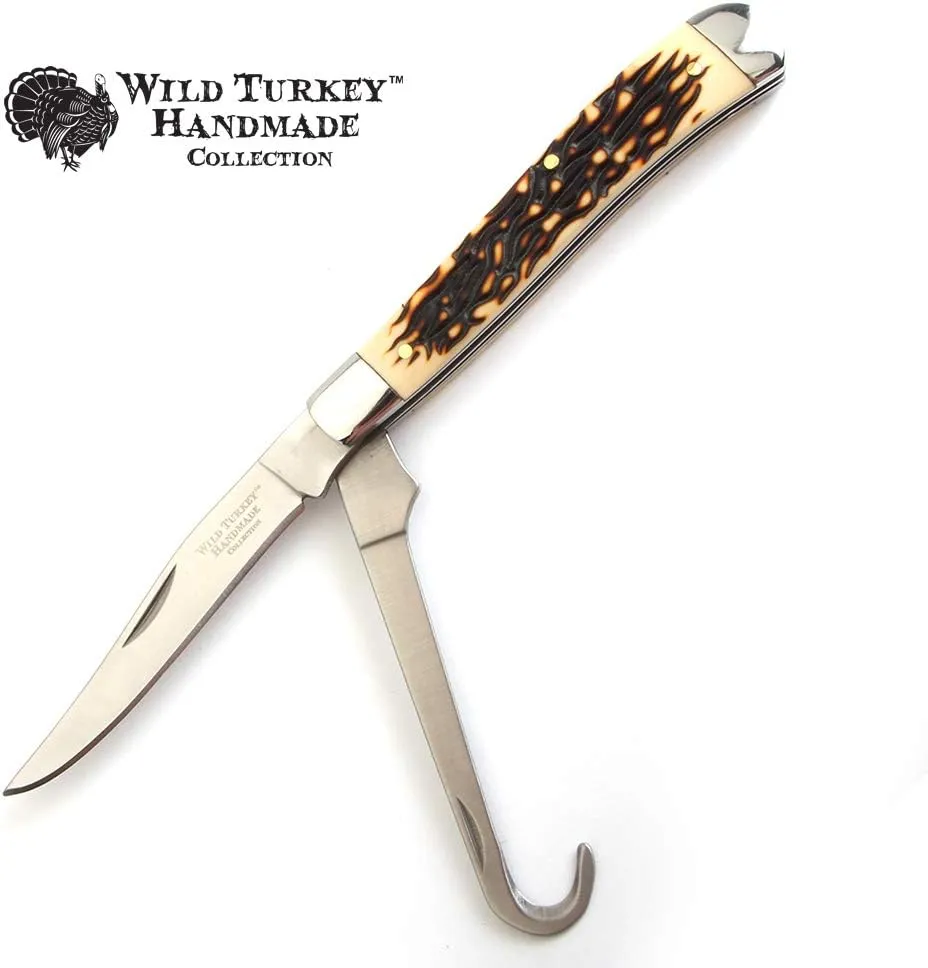 Wild Turkey Handmade Gentleman's Gut Hook Folding Pocket Collectors Knife EDC Slim Sleek Design (I)