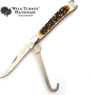 Wild Turkey Handmade Gentleman's Gut Hook Folding Pocket Collectors Knife EDC Slim Sleek Design (I)