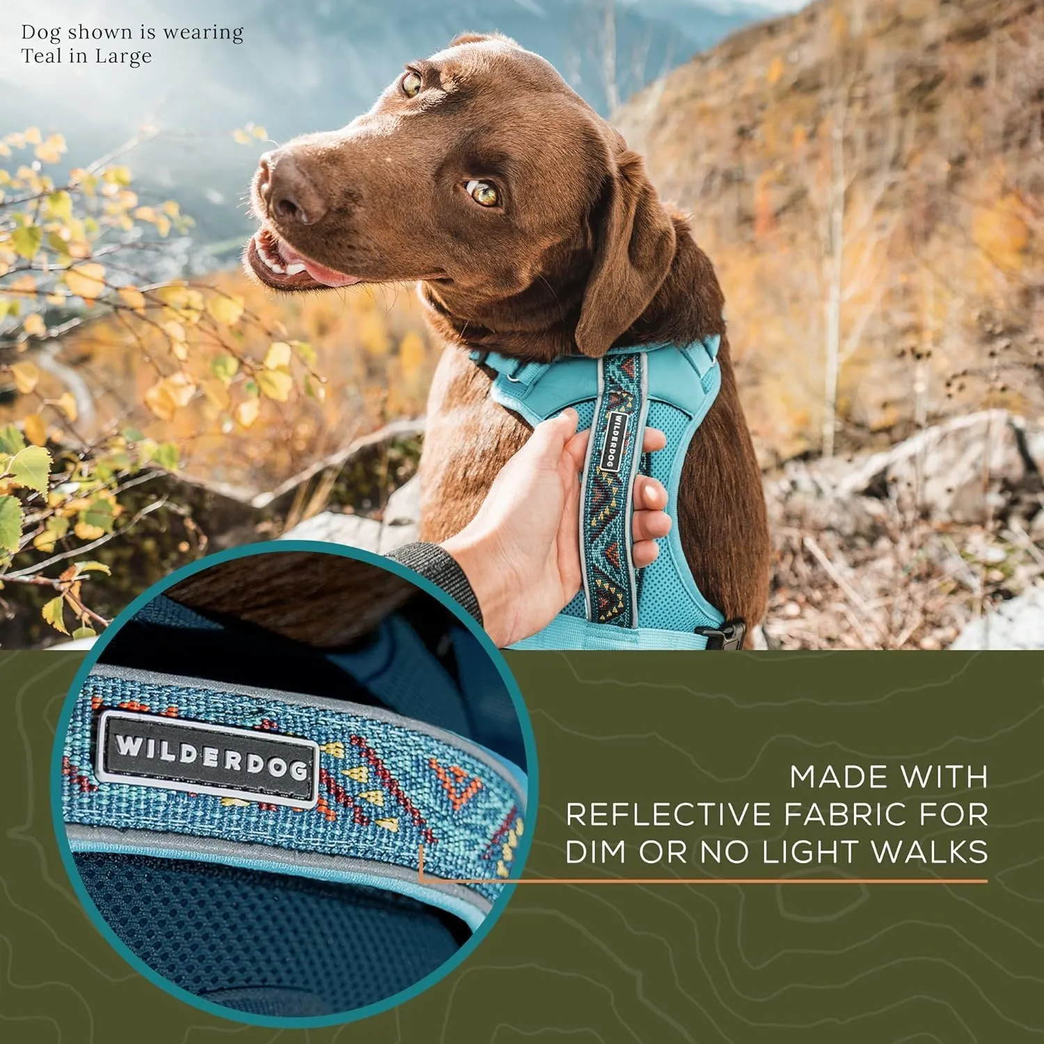 Wilderdog Lightweight Dog Harness with Reflective Straps - Large - Pacific Blue