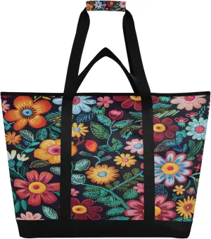 Wildflowers Reusable Insulated Cooler Bag with Ice Pack Compartment - Large 162L Waterproof Thermal Grocery Tote for Picnic Beach Camping Lunch Storage