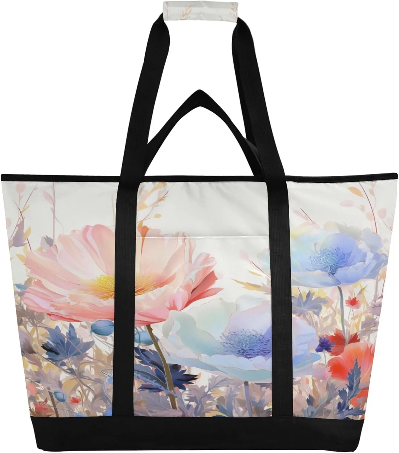 Wildflowers Reusable Insulated Cooler Bag with Ice Pack Compartment - Large 168L Waterproof Thermal Grocery Tote for Picnic Beach Camping Lunch Storage