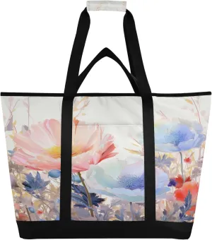 Wildflowers Reusable Insulated Cooler Bag with Ice Pack Compartment - Large 168L Waterproof Thermal Grocery Tote for Picnic Beach Camping Lunch Storage