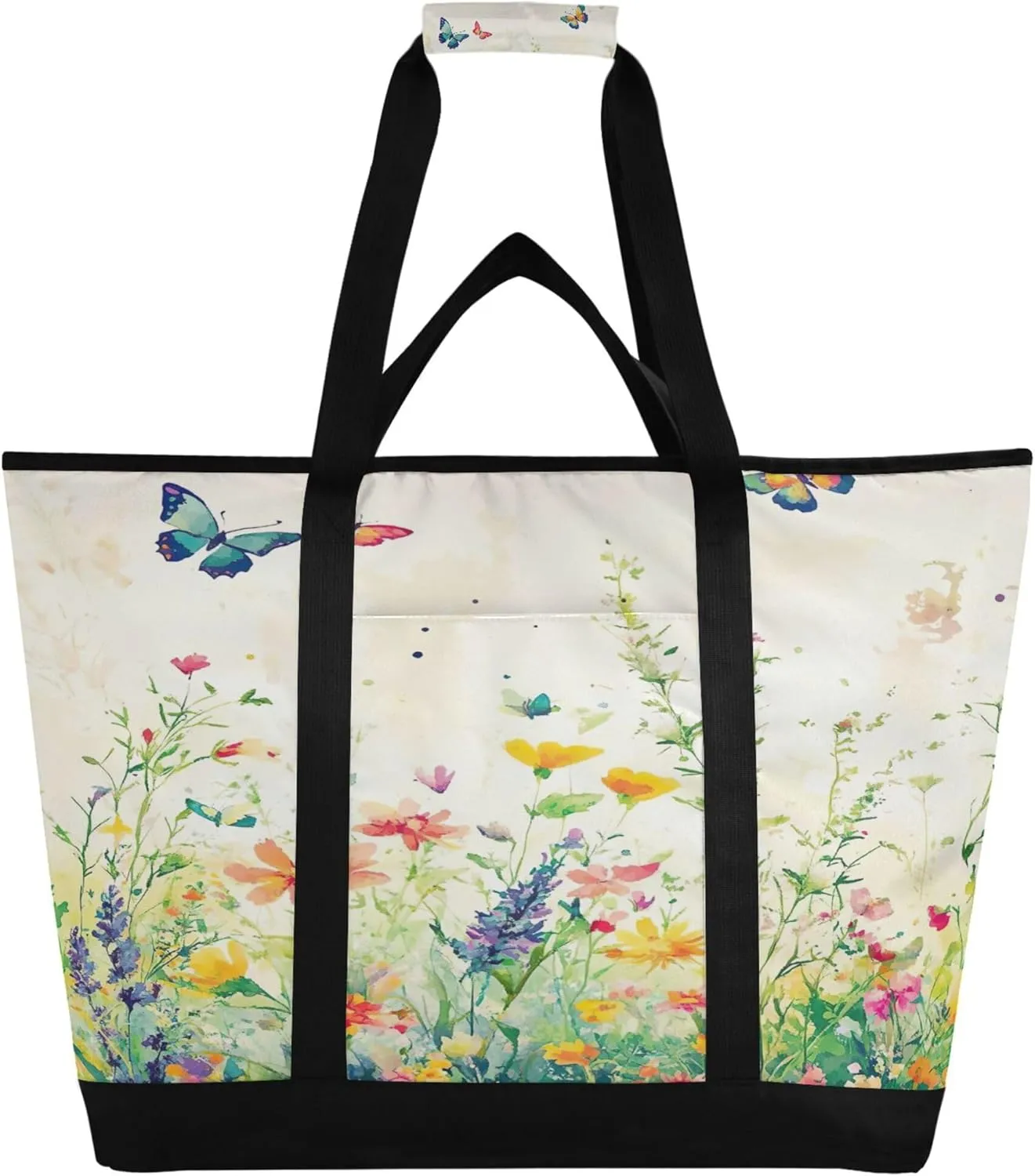 Wildflowers Reusable Insulated Cooler Bag with Ice Pack Compartment - Large 187L Waterproof Thermal Grocery Tote for Picnic Beach Camping Lunch Storage