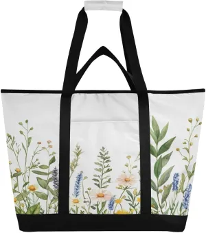 Wildflowers Reusable Insulated Lunchbox Cooler Bag, Leakproof Kitchen Grocery Bag Collapsible Portable Cooler Tote Bag for Picnic, Camping, Office, Travel