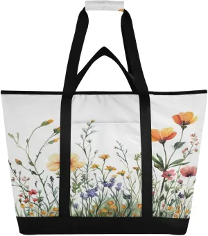 Wildflowers Reusable Insulated Lunchbox Cooler Bag, Leakproof Kitchen Grocery Bag Collapsible Portable Cooler Tote Bag for Picnic, Camping, Office, Travel
