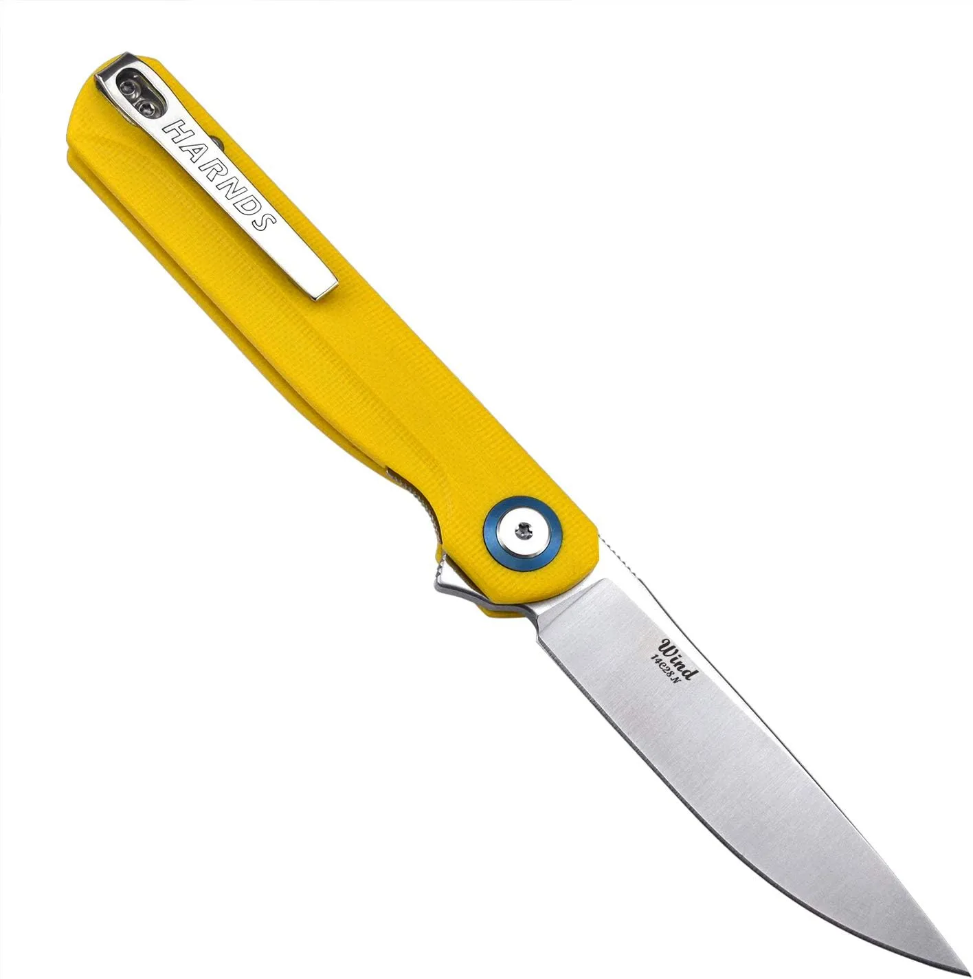 Wind Pocket Knife Flipper Sandvik Steel G10 Handle Folding Knife Ball Bearing with 2-Position Clip for Camping Survival and EDC (Yellow)