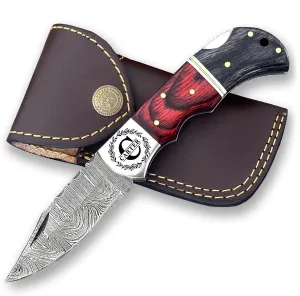 WINTERFELL Personalized Engraved Folding Pocket Knife for Men, Customized Christmas Gifts for Husband, Dad, Boyfriend, Damascus Steel Groomsman Gift Knives, 100% Handmade Knife with Leather Sheath