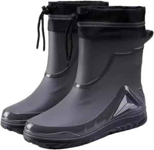 Wjnvfioo Men's Waterproof Drawstring Rain Boots Non-Slip Flat Fashion Rider Rain Boots