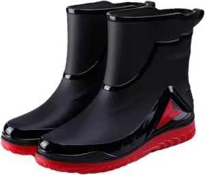 Wjnvfioo Men's Waterproof Drawstring Rain Boots Non-Slip Flat Fashion Rider Rain Boots
