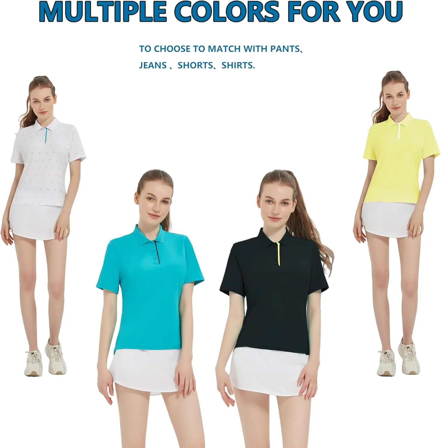 Women Print Golf Sport Polo Shirts Athletic Lightweight Quick Dry Slim Stretchable Tennis Short Sleeve Shirts