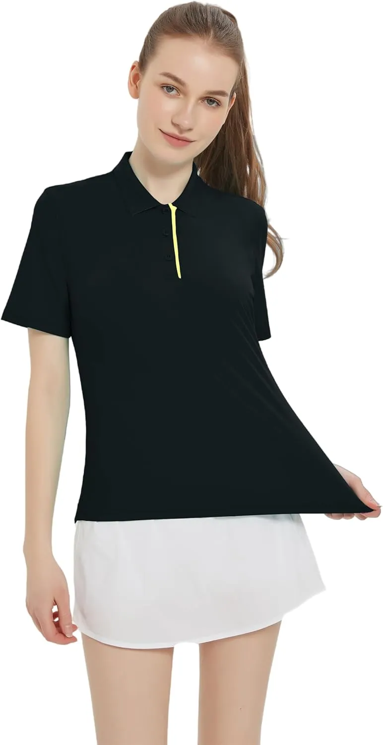 Women Print Golf Sport Polo Shirts Athletic Lightweight Quick Dry Slim Stretchable Tennis Short Sleeve Shirts