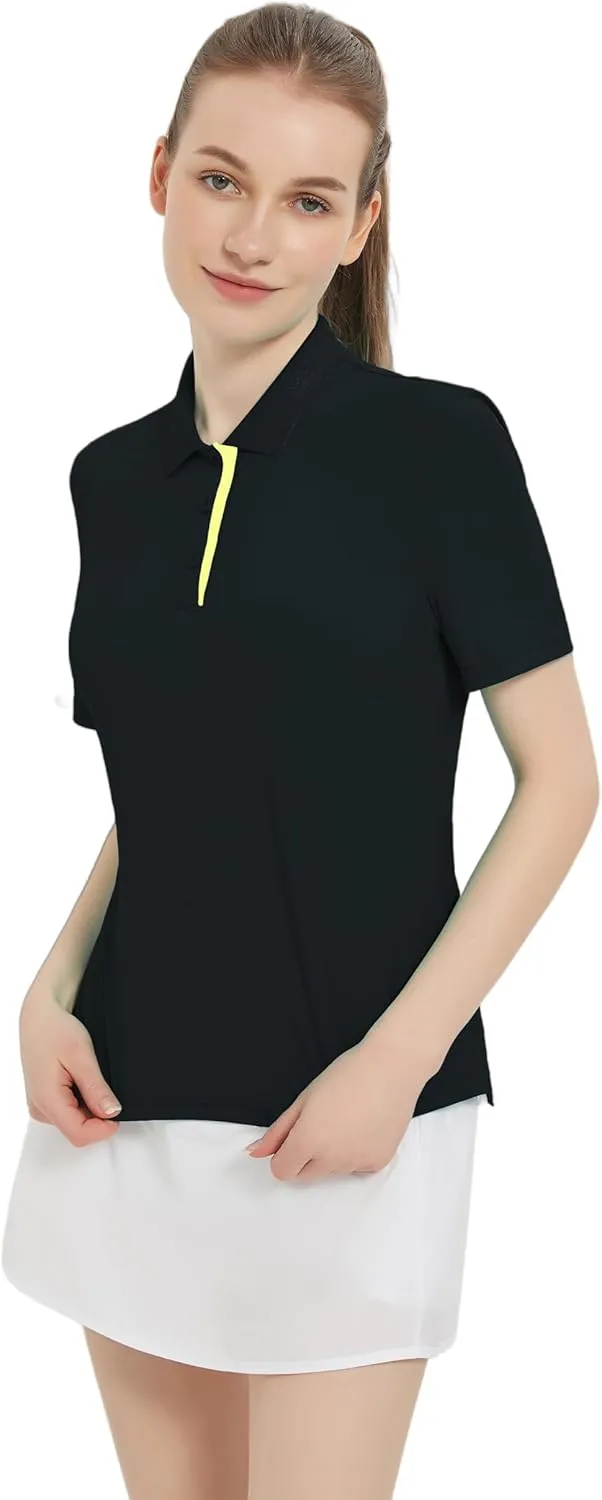 Women Print Golf Sport Polo Shirts Athletic Lightweight Quick Dry Slim Stretchable Tennis Short Sleeve Shirts
