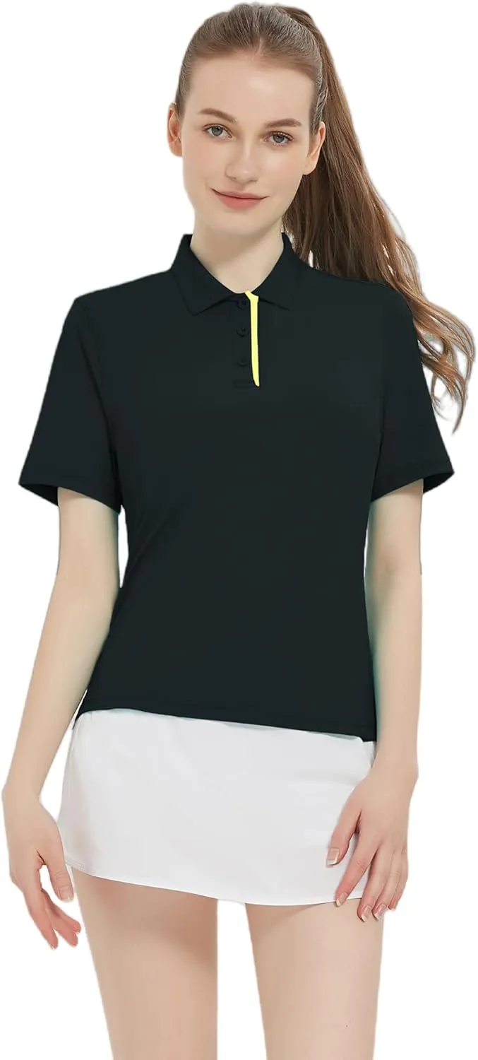 Women Print Golf Sport Polo Shirts Athletic Lightweight Quick Dry Slim Stretchable Tennis Short Sleeve Shirts