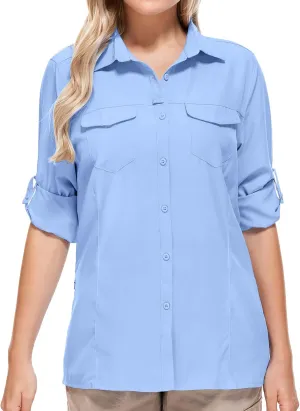 Women UPF 50  Sun Protection Safari Shirts Quick Dry Lightweight Outdoor Fishing Hiking Travel Shirts with Zipper Pockets