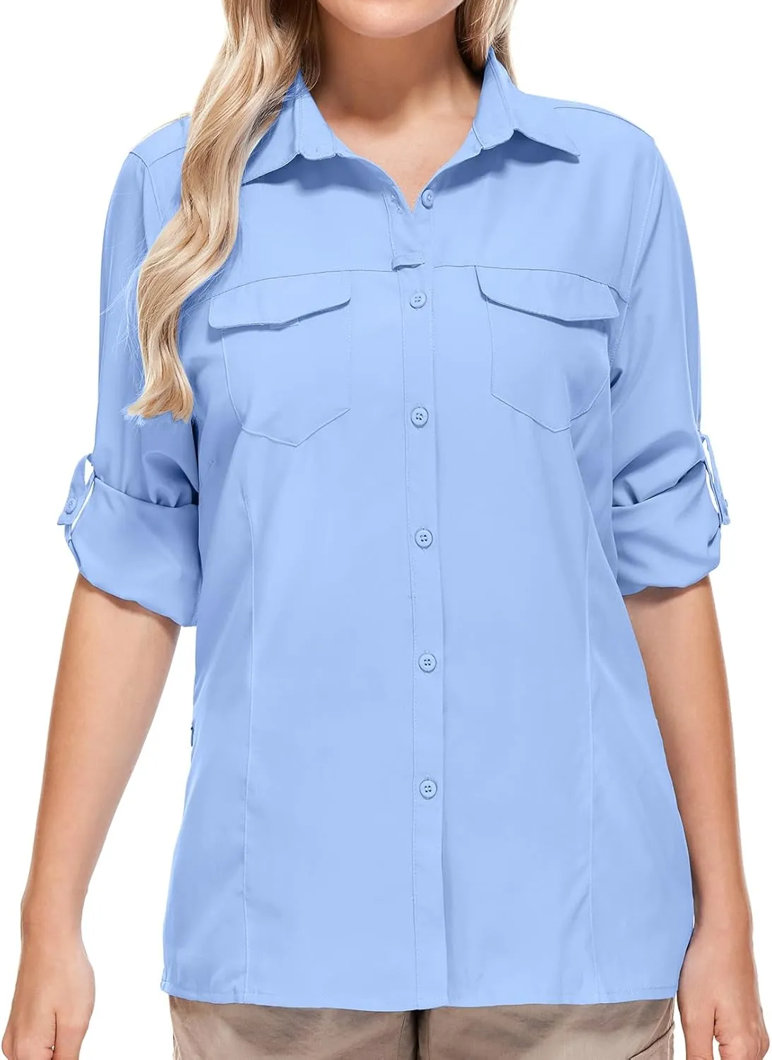 Women UPF 50  Sun Protection Safari Shirts Quick Dry Lightweight Outdoor Fishing Hiking Travel Shirts with Zipper Pockets