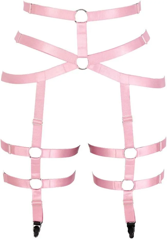 Women's Body Harness Garter Belt Leg Strap Lingerie cage Stretchy Fabric Gothic Punk Adjustable Size Festival Rave