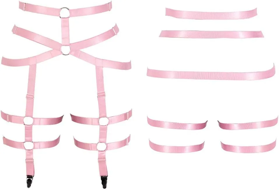 Women's Body Harness Garter Belt Leg Strap Lingerie cage Stretchy Fabric Gothic Punk Adjustable Size Festival Rave