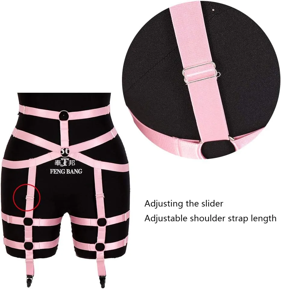 Women's Body Harness Garter Belt Leg Strap Lingerie cage Stretchy Fabric Gothic Punk Adjustable Size Festival Rave