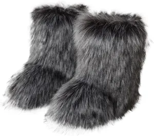 Women's Faux Fur Boot Furry Fluffy Round Toe Suede Winter Comfy Plush Warm Short Outdoor Indoor Flat Shoes Mid-Calf Boots Fashion Furry Booties Comfortable Winter Shoes