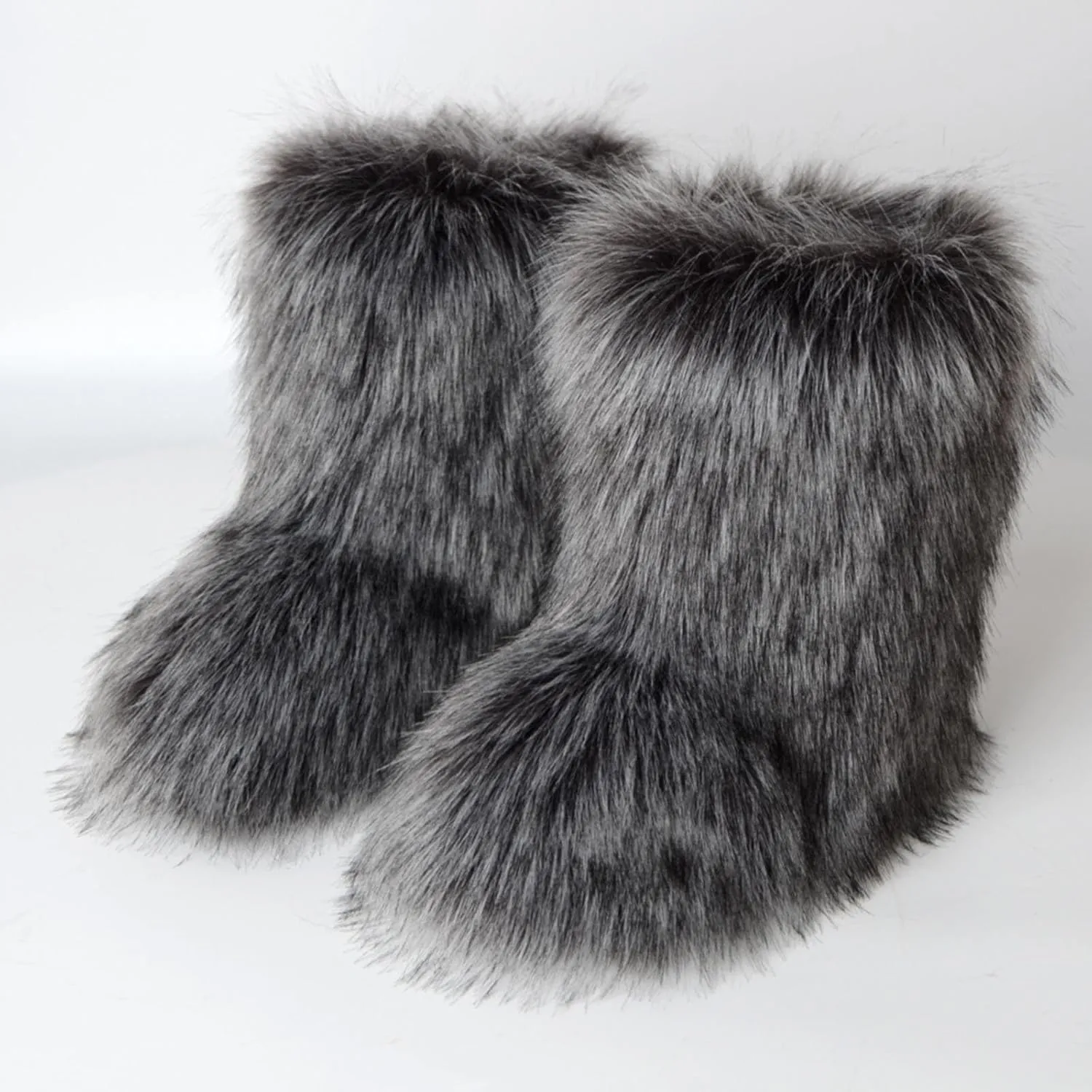 Women's Faux Fur Boot Furry Fluffy Round Toe Suede Winter Comfy Plush Warm Short Outdoor Indoor Flat Shoes Mid-Calf Boots Fashion Furry Booties Comfortable Winter Shoes