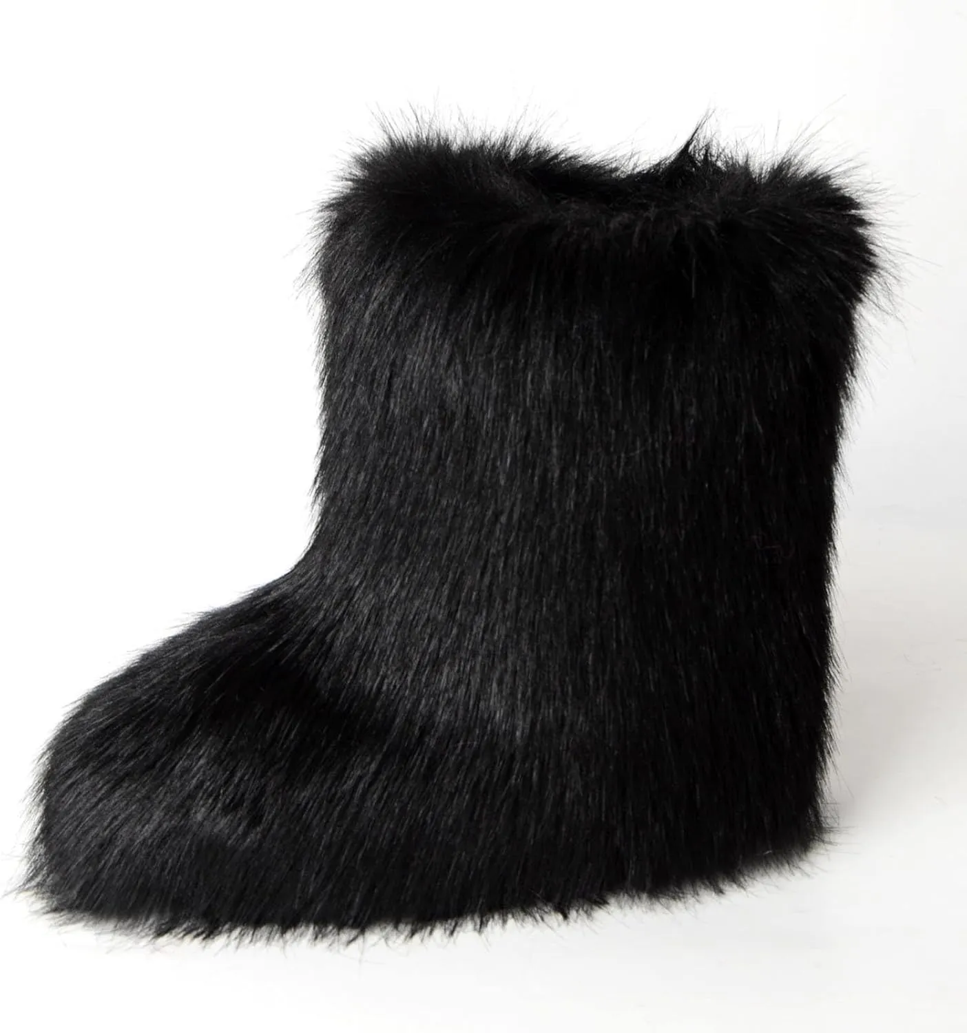 Women's Faux Fur Boot Furry Fluffy Round Toe Suede Winter Comfy Plush Warm Short Outdoor Indoor Flat Shoes Mid-Calf Boots Fashion Furry Booties Comfortable Winter Shoes