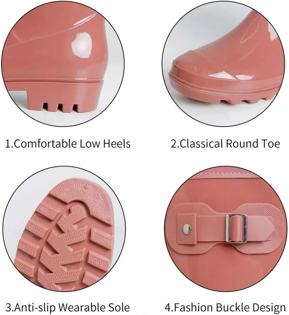 Women's Mid Calf Rain Boots Waterproof Fashion Garden Shoes Anti-slipping Rainboots For Women Comfortable Insole Light Rain Shoes