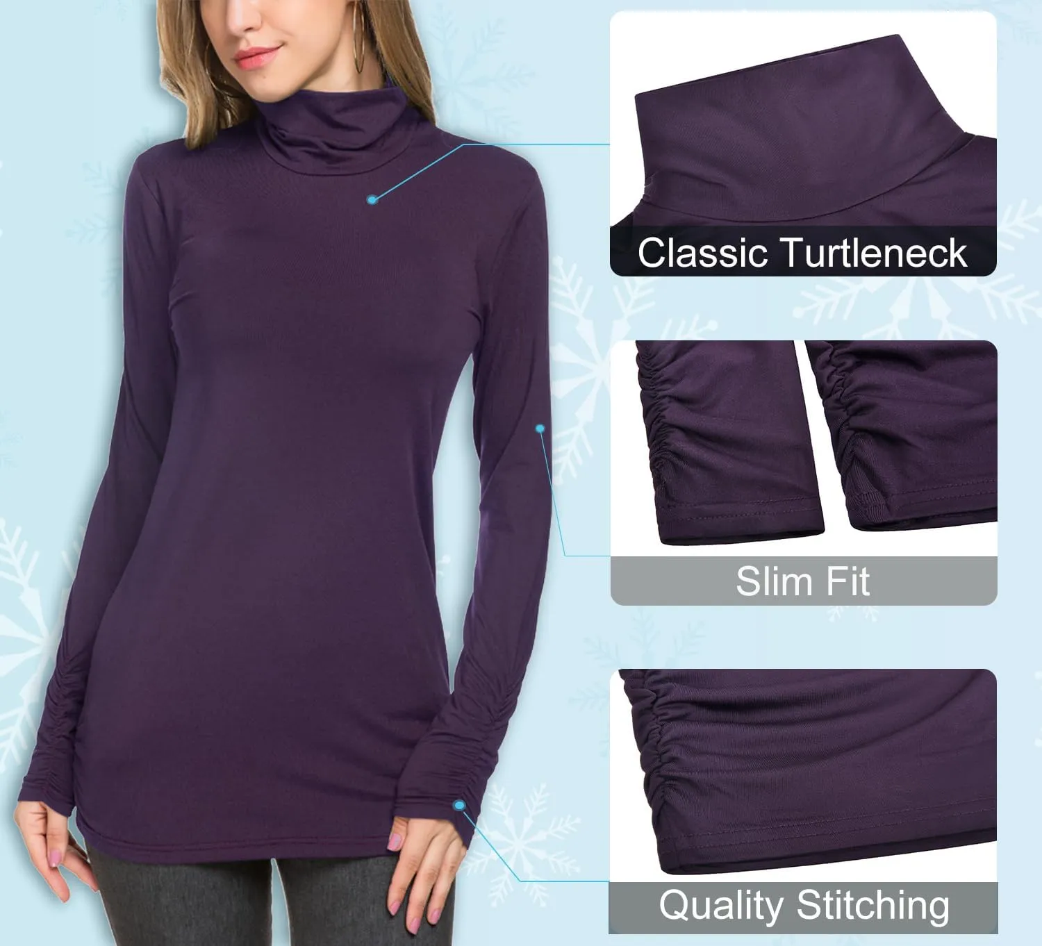 Womens Mock Turtleneck Tops Long Sleeve Fleece Lined Lightweight Thermal Base Layer