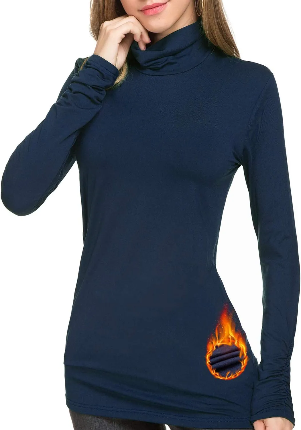 Womens Mock Turtleneck Tops Long Sleeve Fleece Lined Lightweight Thermal Base Layer