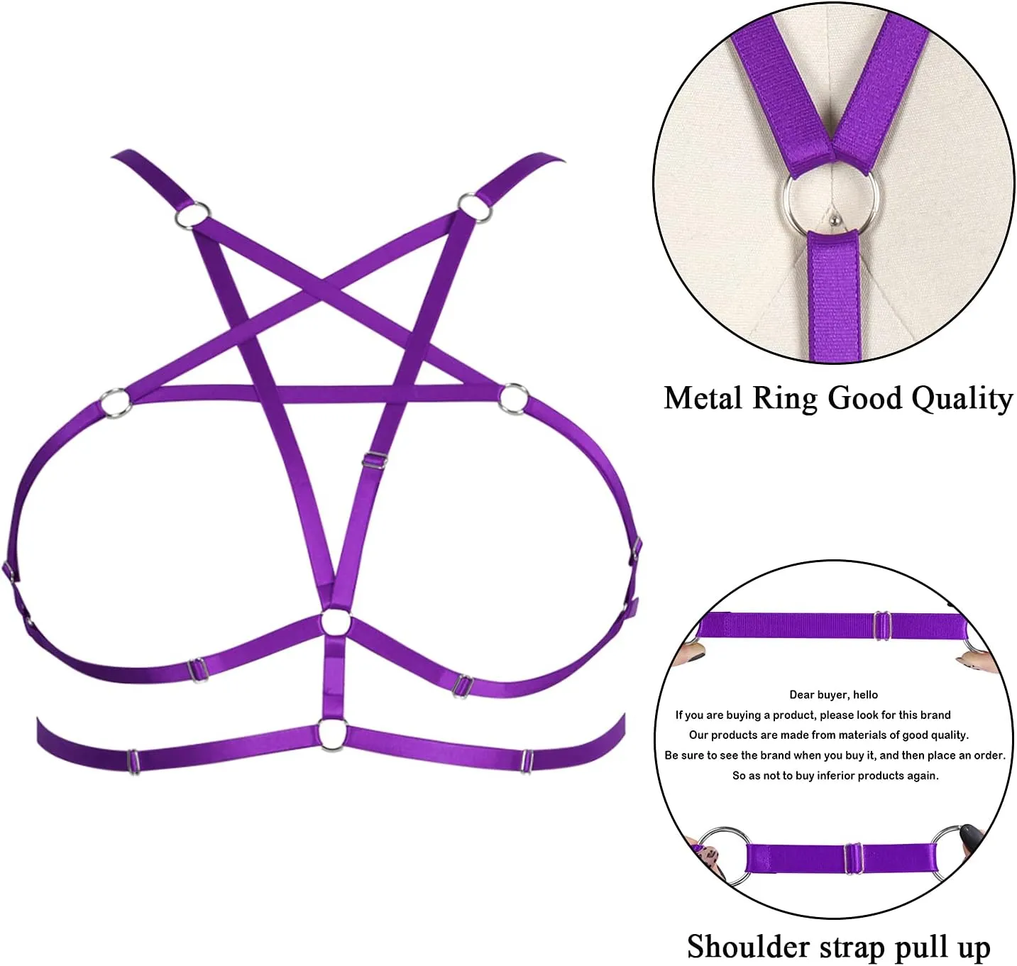 Womens Plus Size Full Cage Body Harness Hollow Out Pentagram Harajuku Adjustable Elastic Punk Gothic Halloween Rave