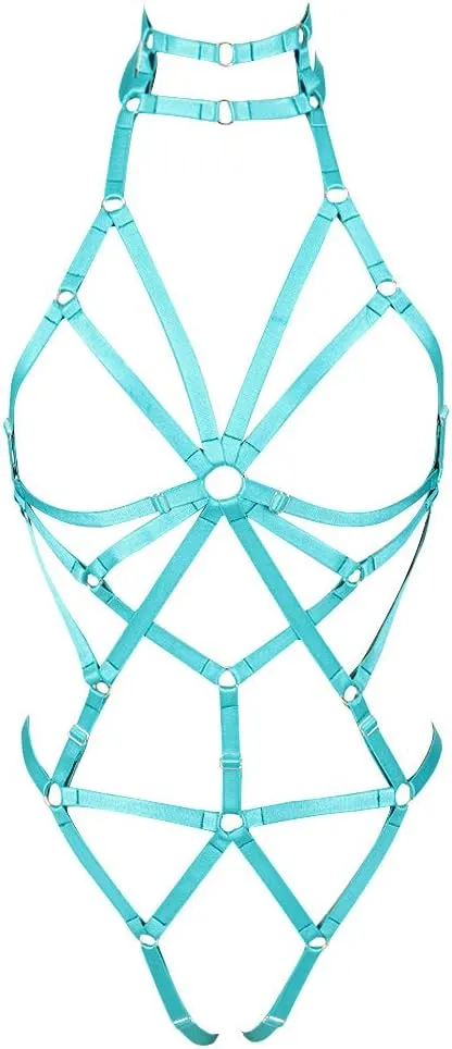 Women's Punk Body Harness Lingerie Full Waist Garter Belts Set Strappy Frame Cage Rave bras