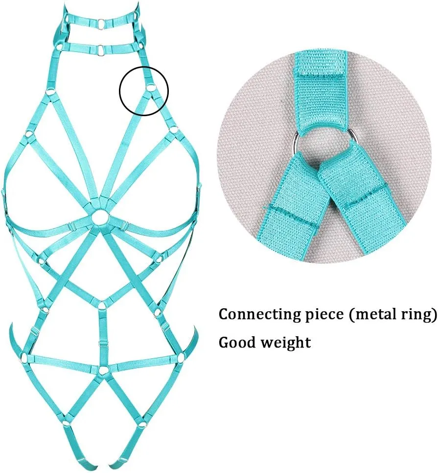Women's Punk Body Harness Lingerie Full Waist Garter Belts Set Strappy Frame Cage Rave bras