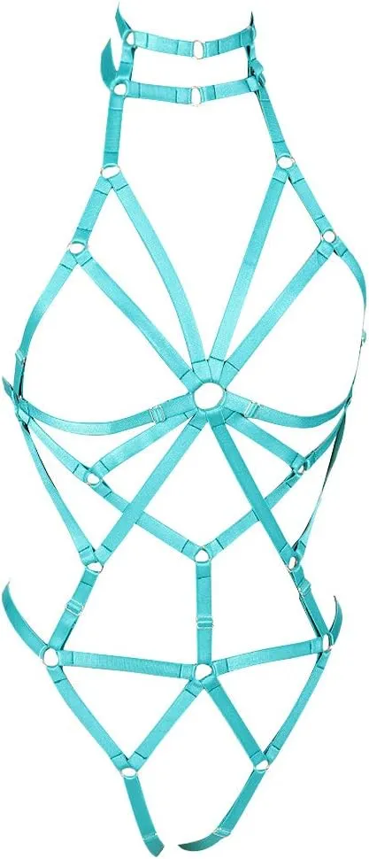 Women's Punk Body Harness Lingerie Full Waist Garter Belts Set Strappy Frame Cage Rave bras