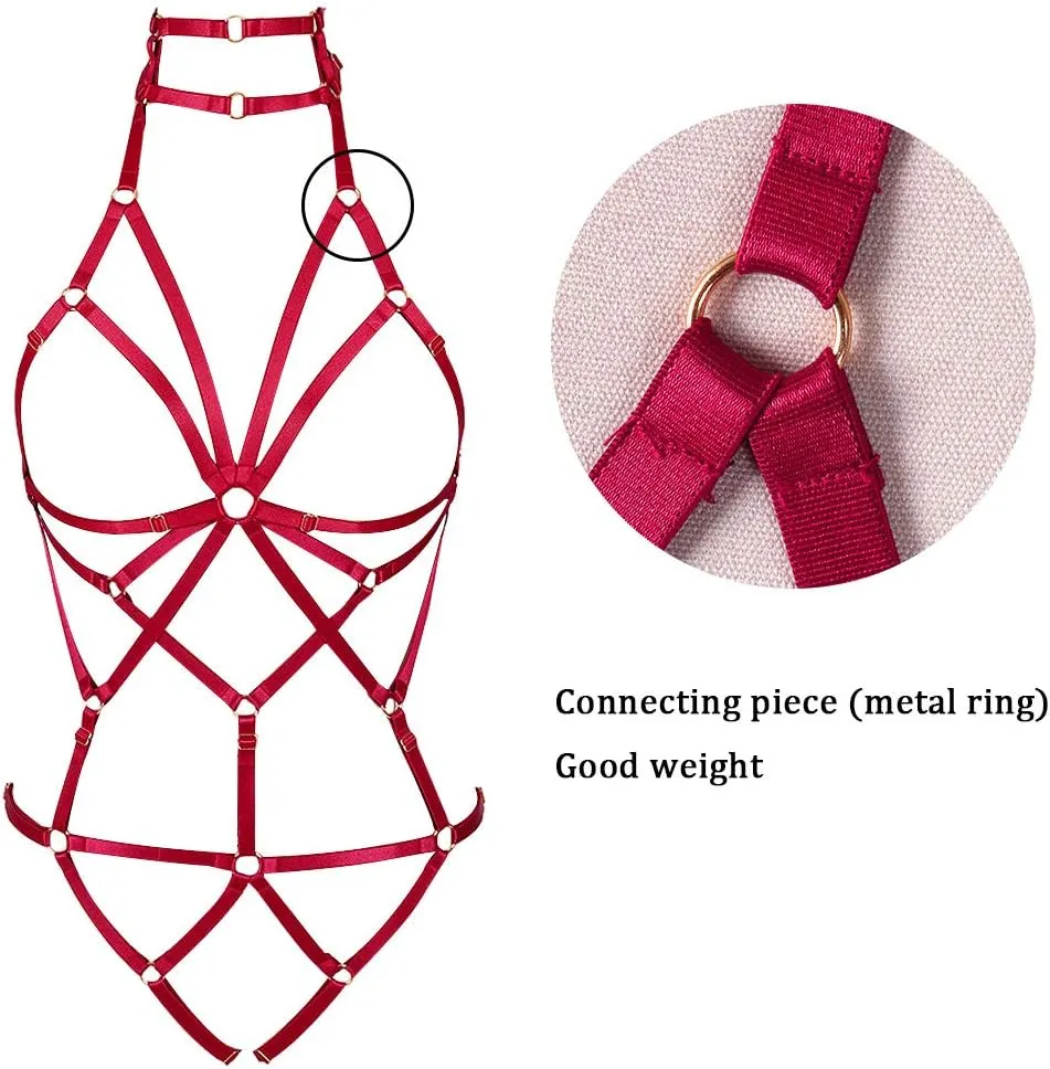 Women's Punk Body Harness Lingerie Full Waist Garter Belts Set Strappy Frame Cage Rave bras