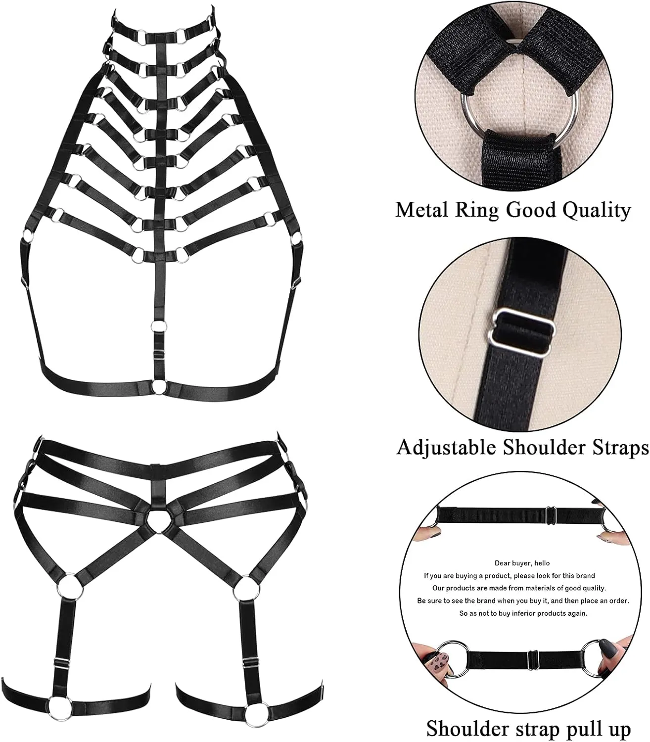 Women's Punk Body Harness Lingerie Full Waist Garter Belts Set Strappy Frame Cage Rave bras